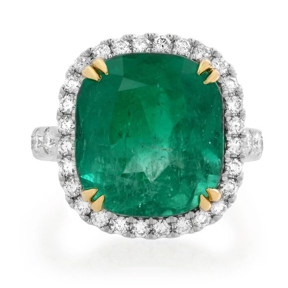 9.23Ctw Cushion Green Emerald & Diamond Halo Engagement Ring 18K White Gold SZ 6 - Picture 4 of 9